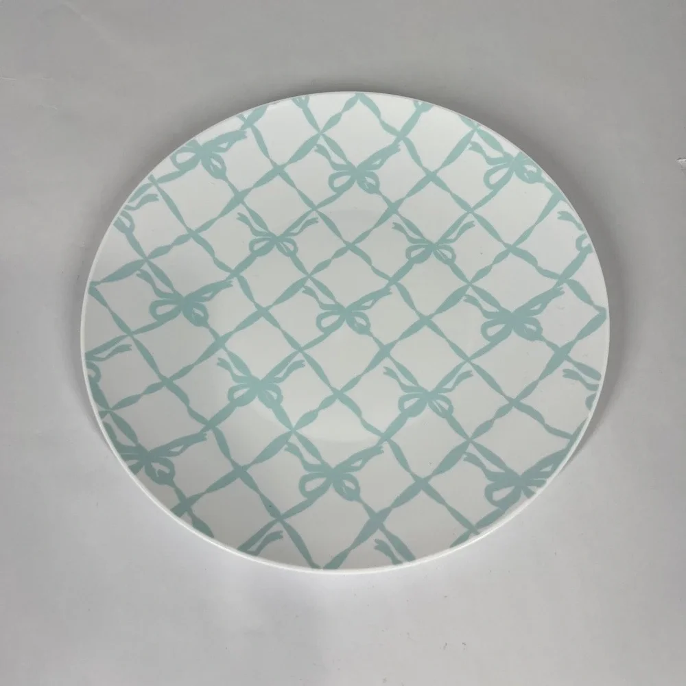 Shabby Chic Dessert Plates Set of 24 Aqua Bow Tie  Trellis 7.5 Inch Plastic-wear